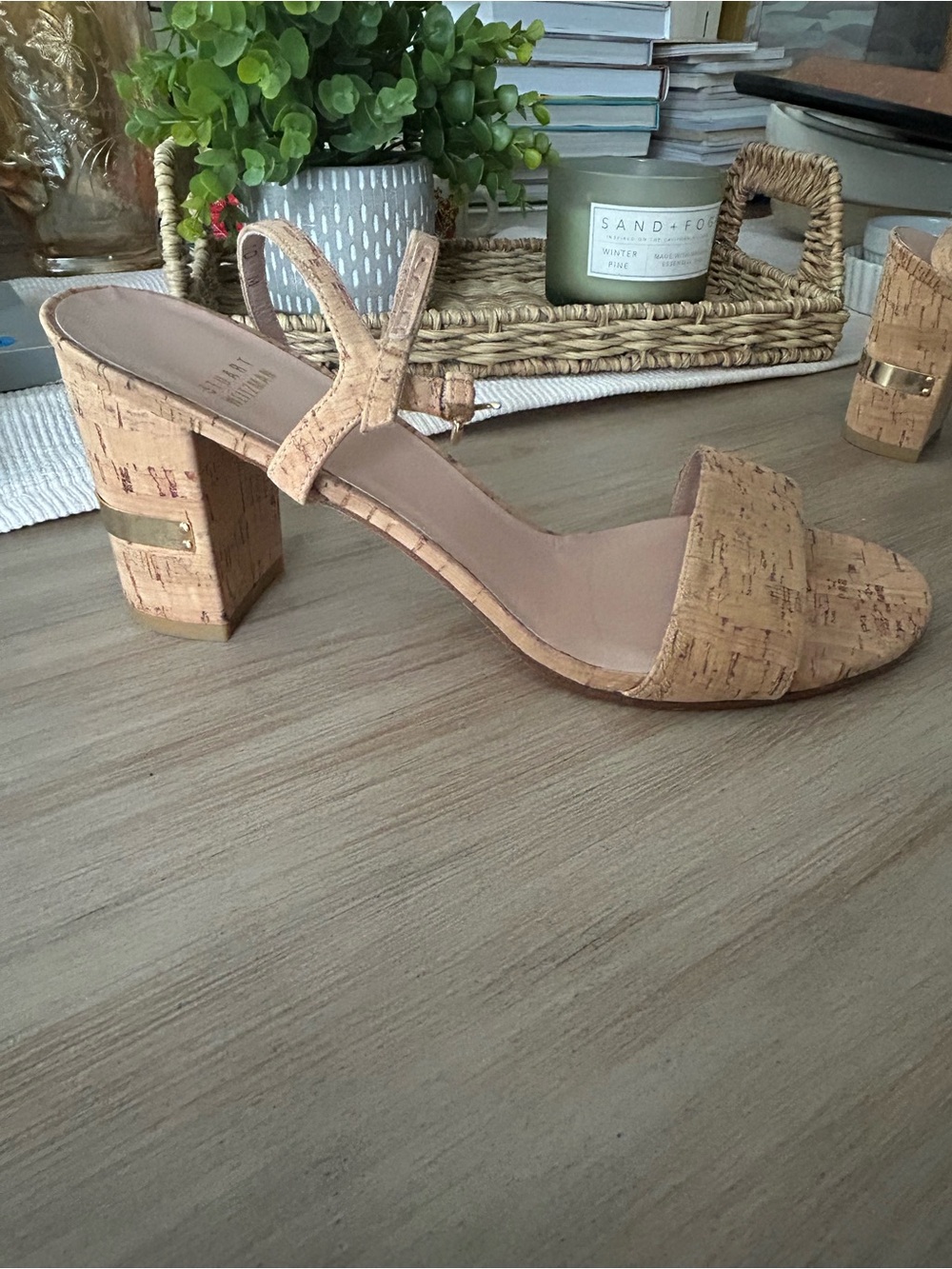 Stuart Weitzman Cork Block Heel Sandals